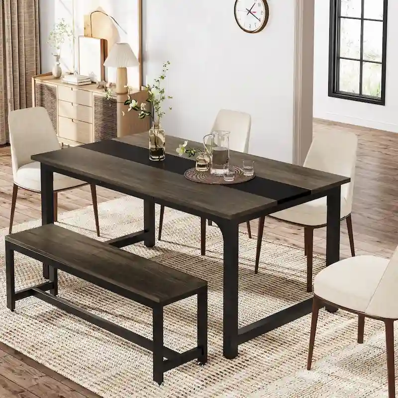63-Inch Industrial Dining Table with Metal Frame