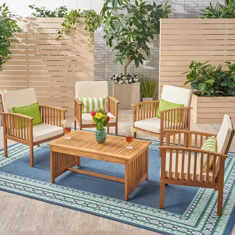 Christopher Knight Home Carolina Outdoor Acacia Wood 5 Piece Club Chair Chat Set with Cushions