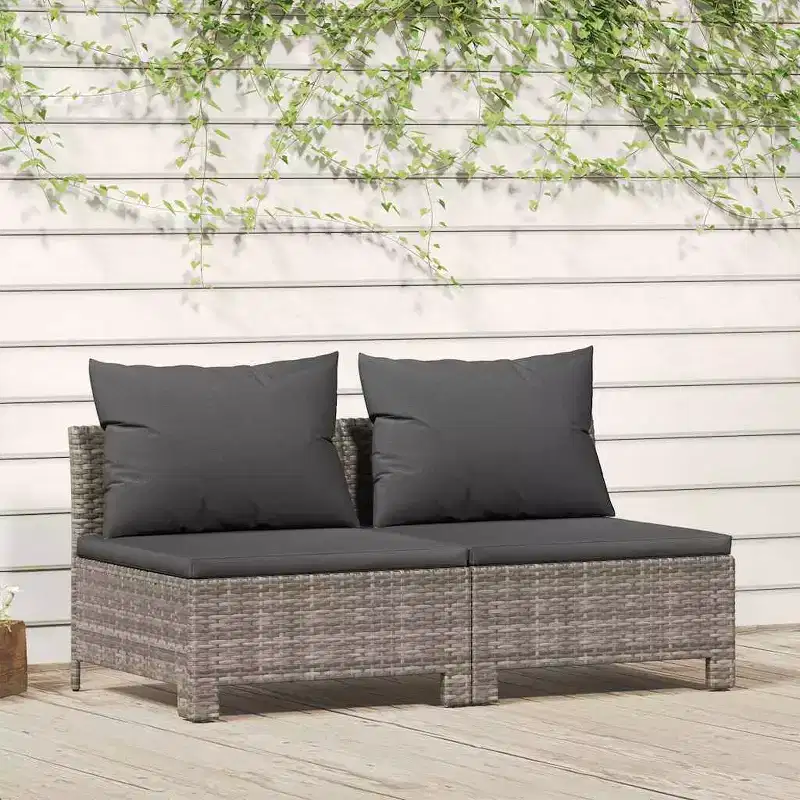 vidaXL 2-Seater Garden Patio Sofa  Luxurious Gray Poly Rattan Outdoor Furniture with Cushions  Lightweight & Weather-Resistant Lounge Set