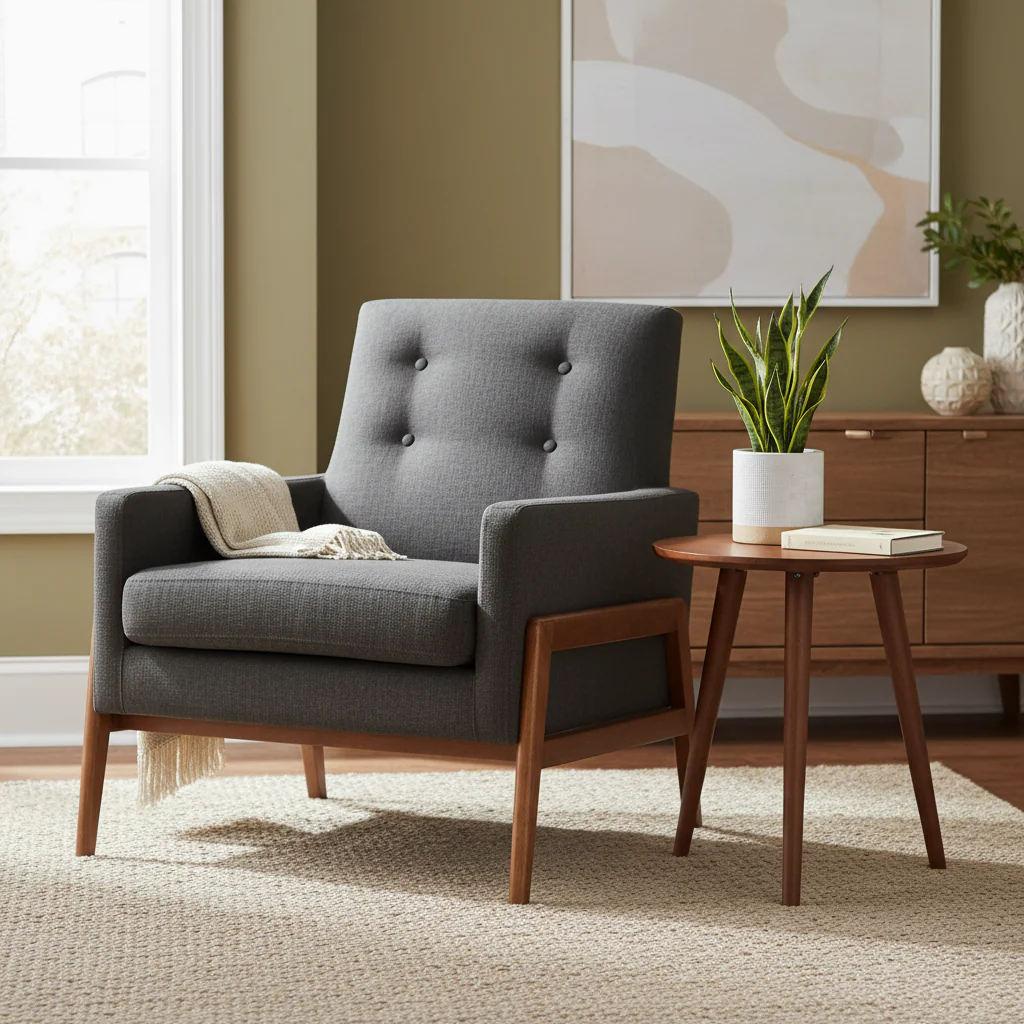 Perris Fabric Upholstered Walnut Wood Lounge Chair