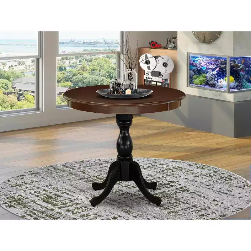 HomeStock Modern Round Table Table Top Surface and Asian Wood Dining Table Pedestal Legs