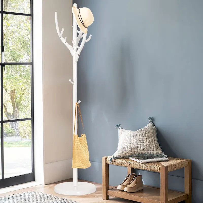 Adjustable Tree-branch Coat Rack Freestanding, Rubberwood Coat Tree - 16.54Dia. x 71.65H