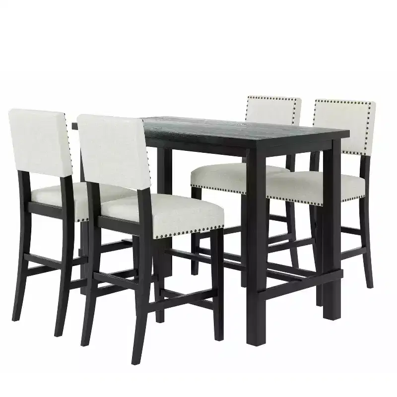 Whisen 5-Piece Counter Height Dining Set with Classic Elegant Table and 4 Chairs
