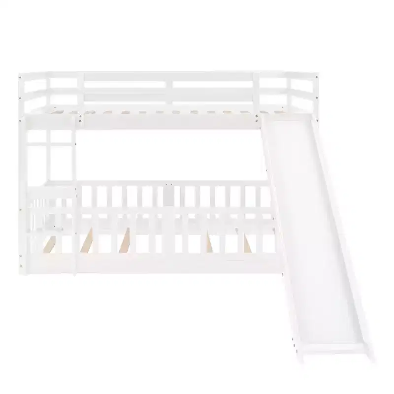 Twin Over Twin Bunk Bed with Slide and Ladder, White