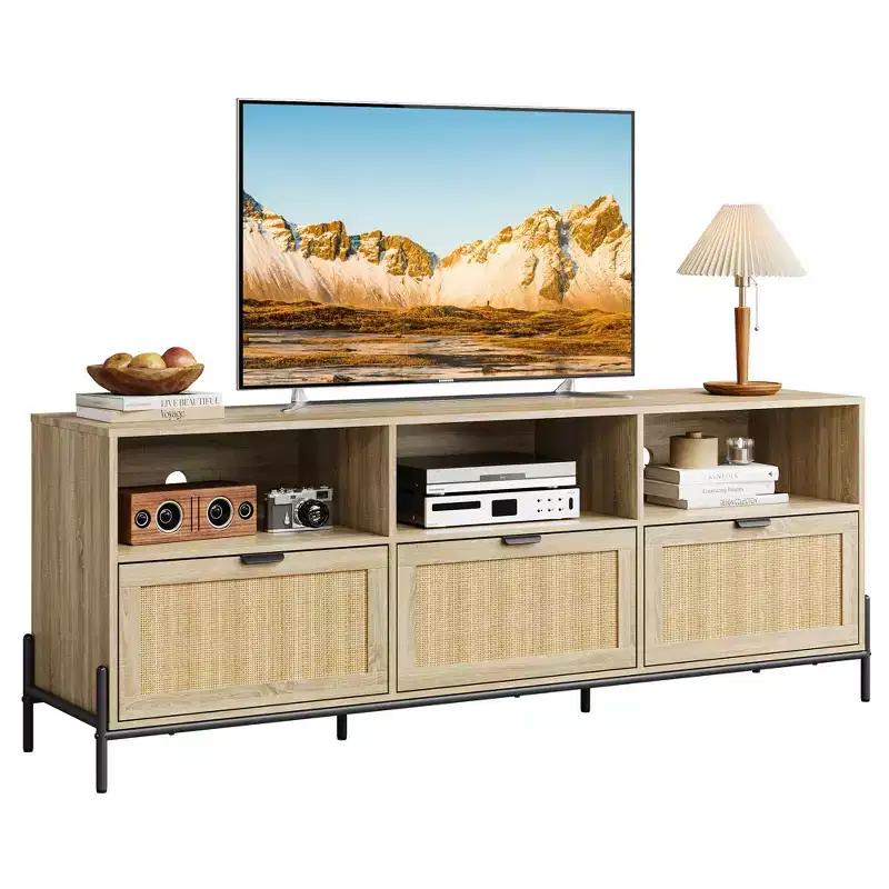 Modern Rattan TV Stand for TVs up to 75