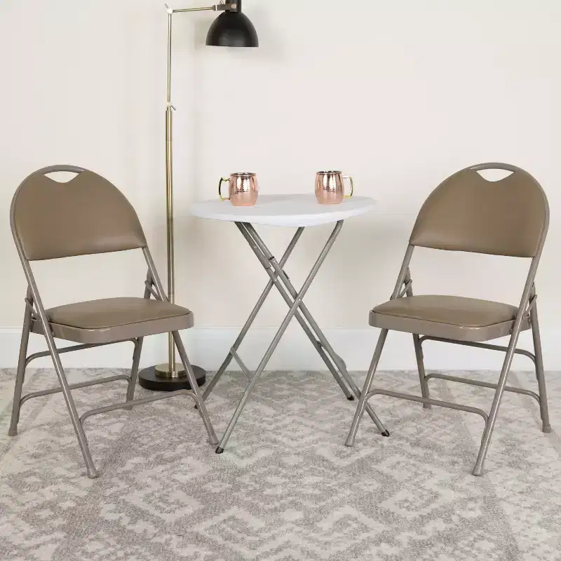 Extra Large Ultra-Premium Triple Braced Metal Folding Chair with Easy-Carry Handle