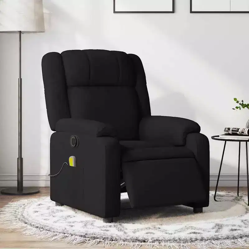 vidaXL Electric Massage Recliner Chair - Black Fabric Push Armchair with Vibration Massage, Electric Footrest/Backrest Adjustment