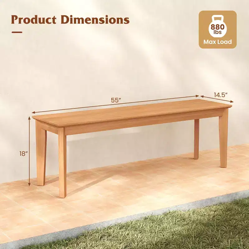 Costway 55 Teak Wood Bench 3-Person Backless Seating w/ 880 LBS Weight Capacity