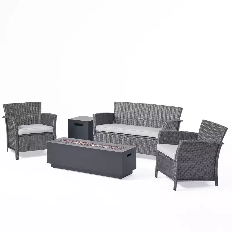 Christopher Knight Home Khaden Outdoor Wicker 4 Seater Chat Set with Fire Pit