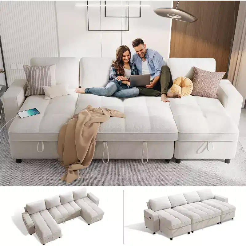 Dyonery 108 4 Seat Modular Sectional Sofa with USB Ports/Adjustable Backrest/2 Storage Seats