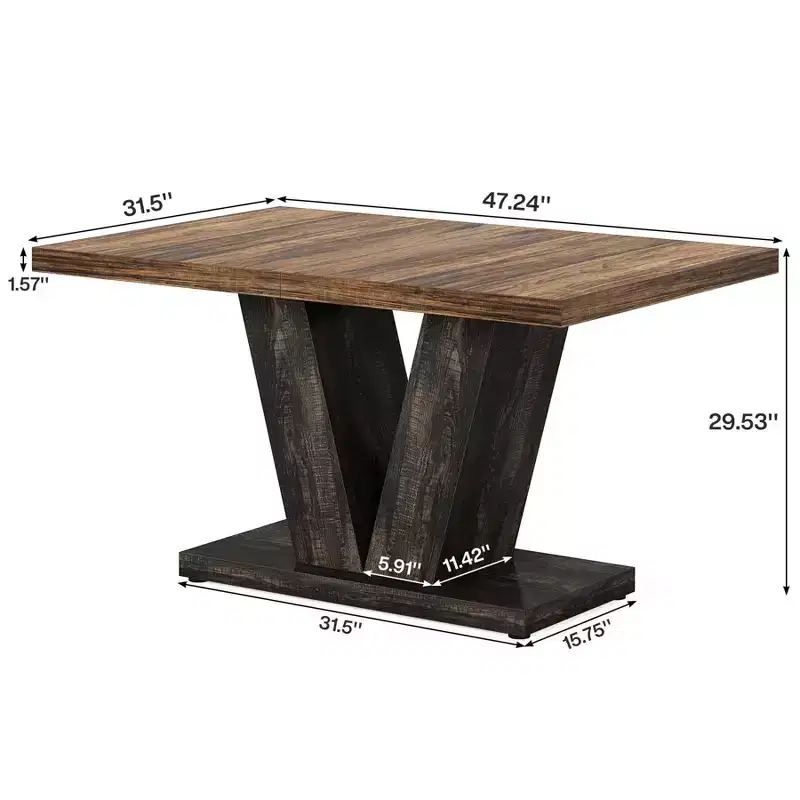 MAYEERTY 47 Inch Farmhouse Dining Table, Wooden Kitchen Dinner Table with Heavy Duty Pedestal Base