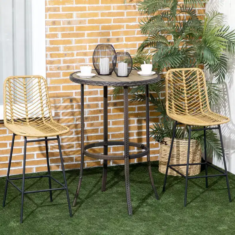 Vatros Rattan Bar Stools Set, 26 Counter Height Barstools, Boho Kitchen Island Stools with Breathable Wicker Seat and Back