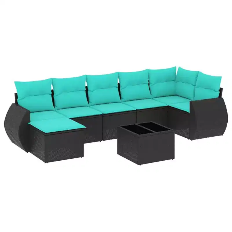 vidaXL Patio Sofa Set Black and Blue - With Table