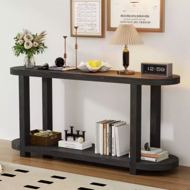 Modern Ash Veneer Console Table, Minimalist Entryway Table with Bottom Shelf for Hallway, Living Room, or Foyer - Panipeachy