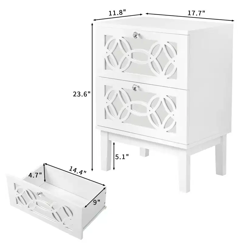 Karl Home 2-Drawer White MDF 17.72in. W Nightstands - Set of 2