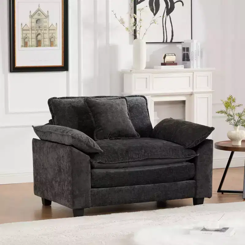 Cloud Sofa Single Seat, Modern Sectional Couch, Comfy Double Layer Upholstered Seat Cushion, Breathable Chenille Fabric