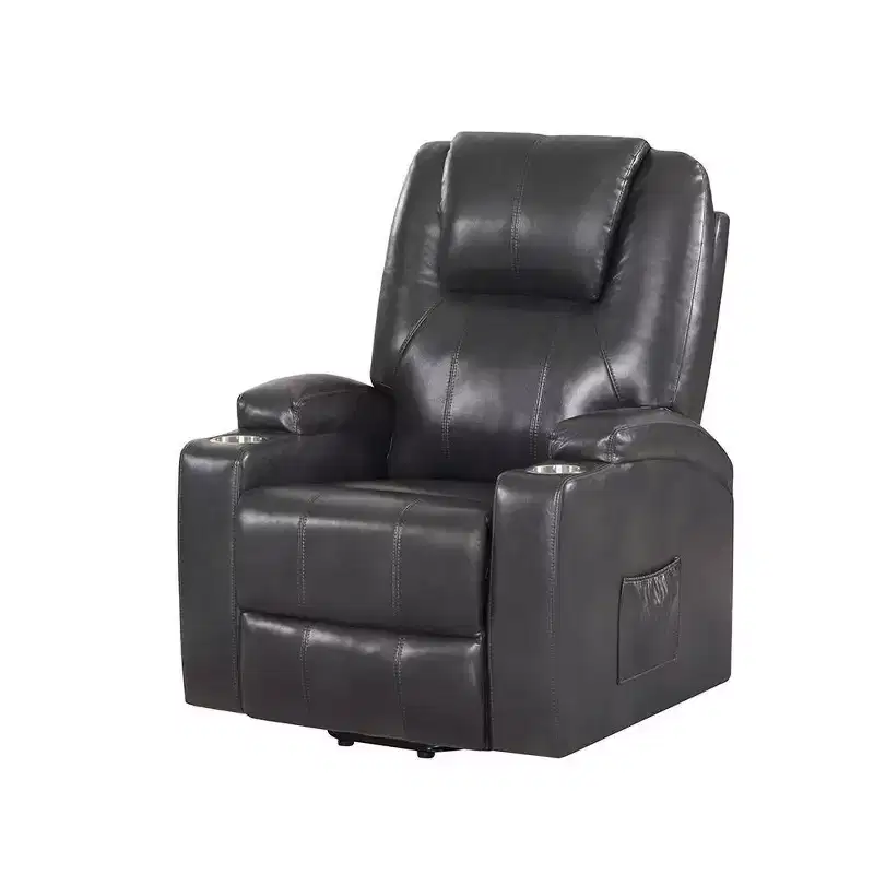 Power Lift Recliner Sofa with Cup Holders, Gunmetal Leather Aire, Pocket Coil Support