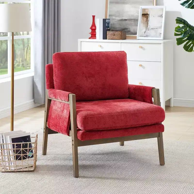 Blue / Gray / Green / Orange / Red / White / Yellow Velvet Mid-Century Accent Armchair, Single Seat