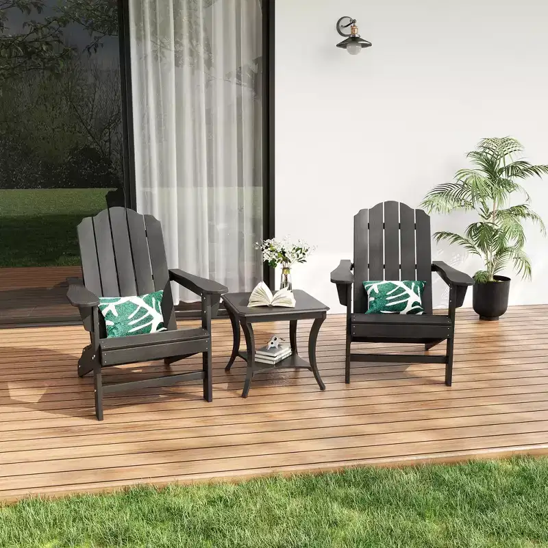 HDPE Adirondack Patio Chair  Wood Texture Outdoor Accent Chair for Garden, Deck & Poolside