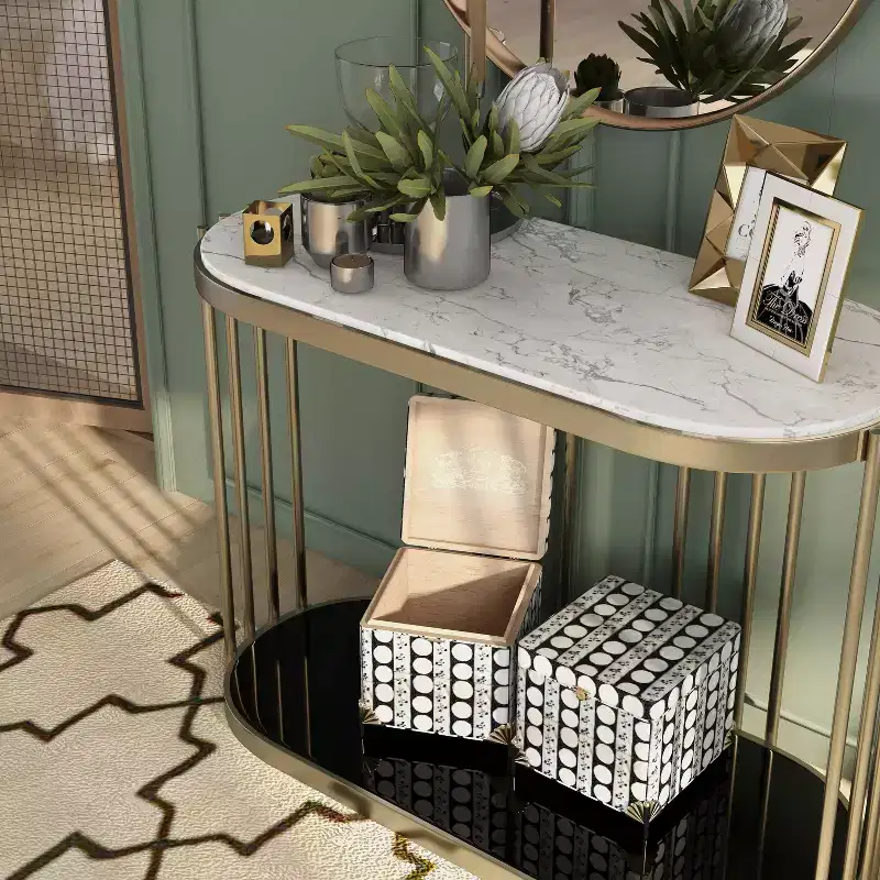 Steel and Faux Marble Entryway Console Table Antique Brass 42