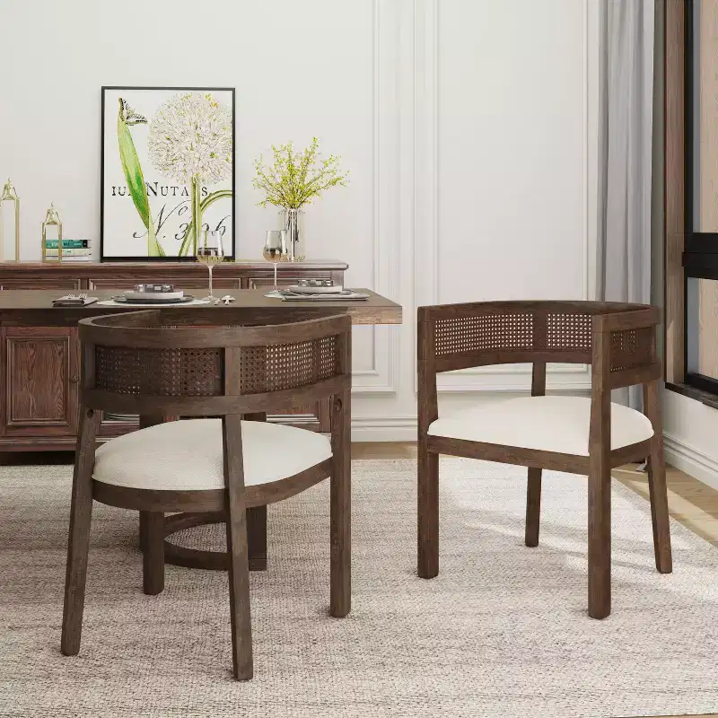 Christopher Knight Home Cinnabar 19.75 Seat Height Upholstered Rubberwood Tub Dining Chairs with Cane Back(Set of 2)