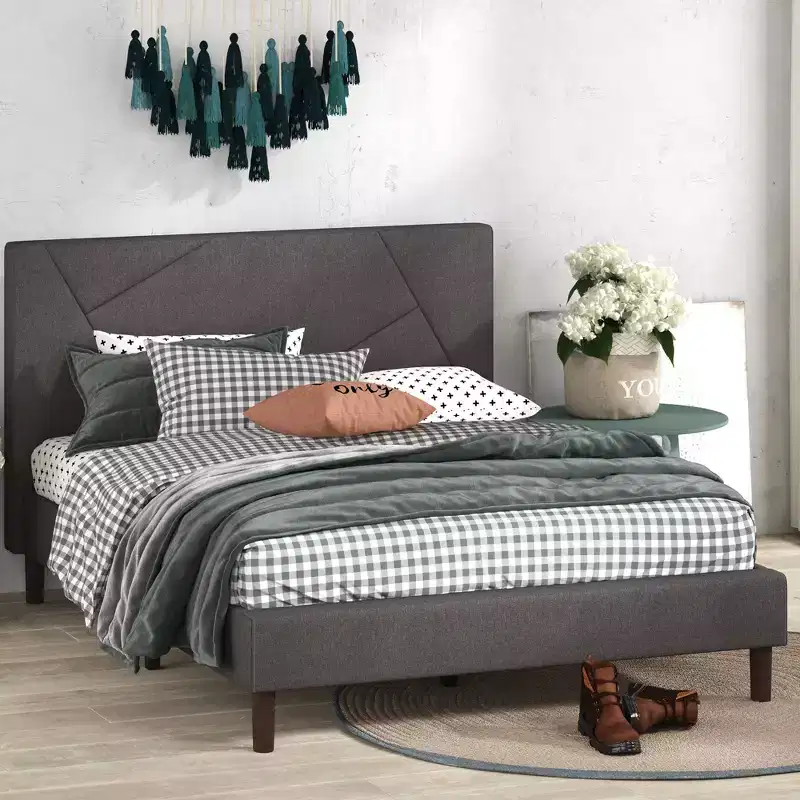 Judy Upholstered Platform Bed Frame - Gray, 700 lb Capacity