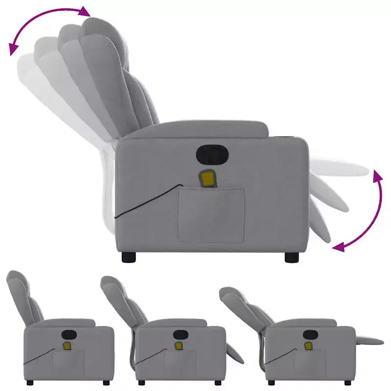 vidaXL Massage Recliner Chair - Light Gray Fabric, 6-Point Vibration, Manual Reclining, Cup Holders, Armchair with USB Power Source