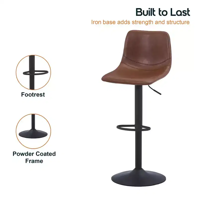 Adjustable Swivel Bar Stool Set of 2 Faux Leather Footrest Counter Height Kitchen