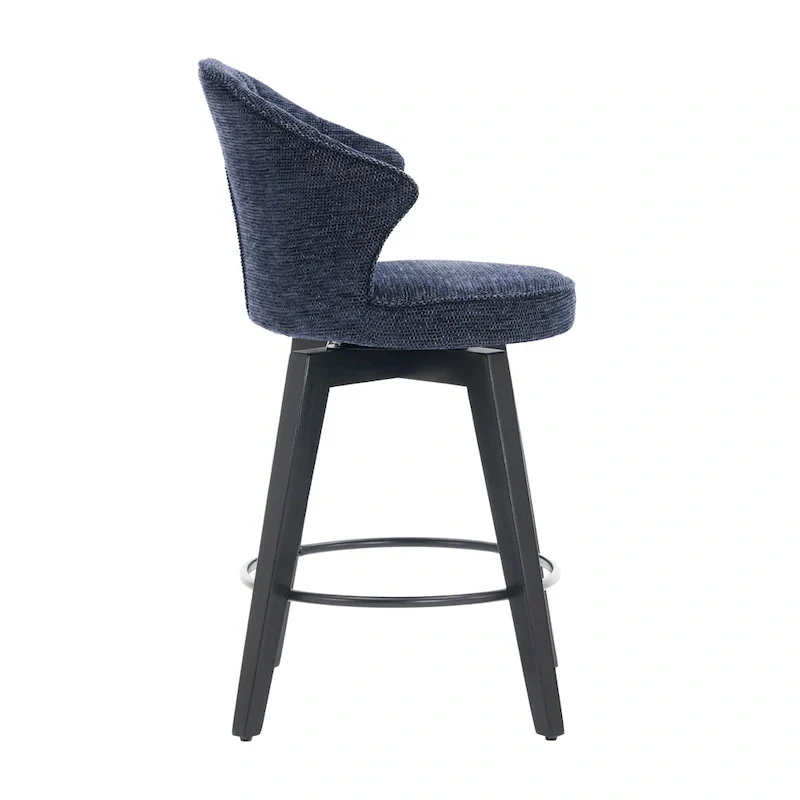White / Blue / Dark Grey Swivel Bar Stools, Set of 2, Chenille Cushioned Counter Height Chairs with Metal Legs