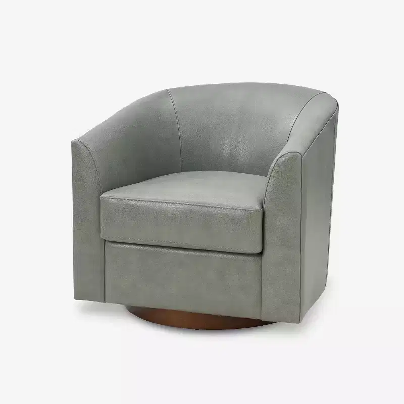 Molly Modern 360-degree Swivel Barrel Genuine Leather Chair with Solid Wood Base|ART OF LIVING DESIGNS