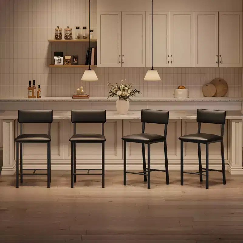 Set of 4 Bar Stools, 25 Height Counter Stools with Ergonomic Backrest, PU Leather Seat, Heavy-Duty Metal Frame for Kitchen, Bar, Restaurant