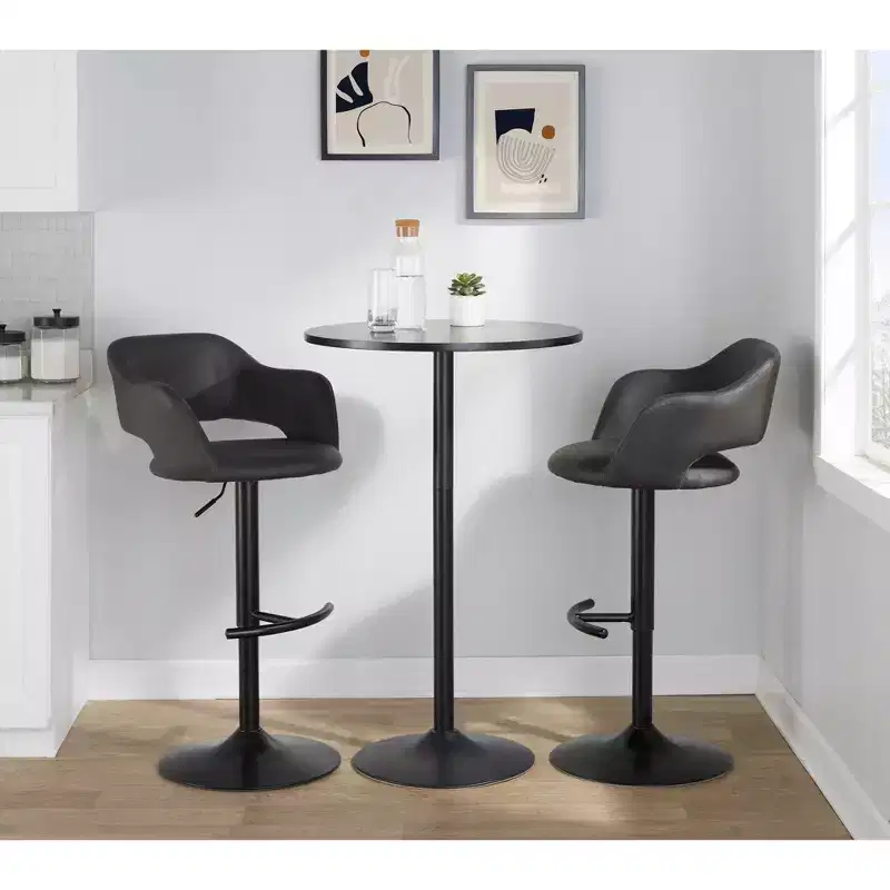 LumiSource Set of 2 Margarite Adjustable Barstools Black PU