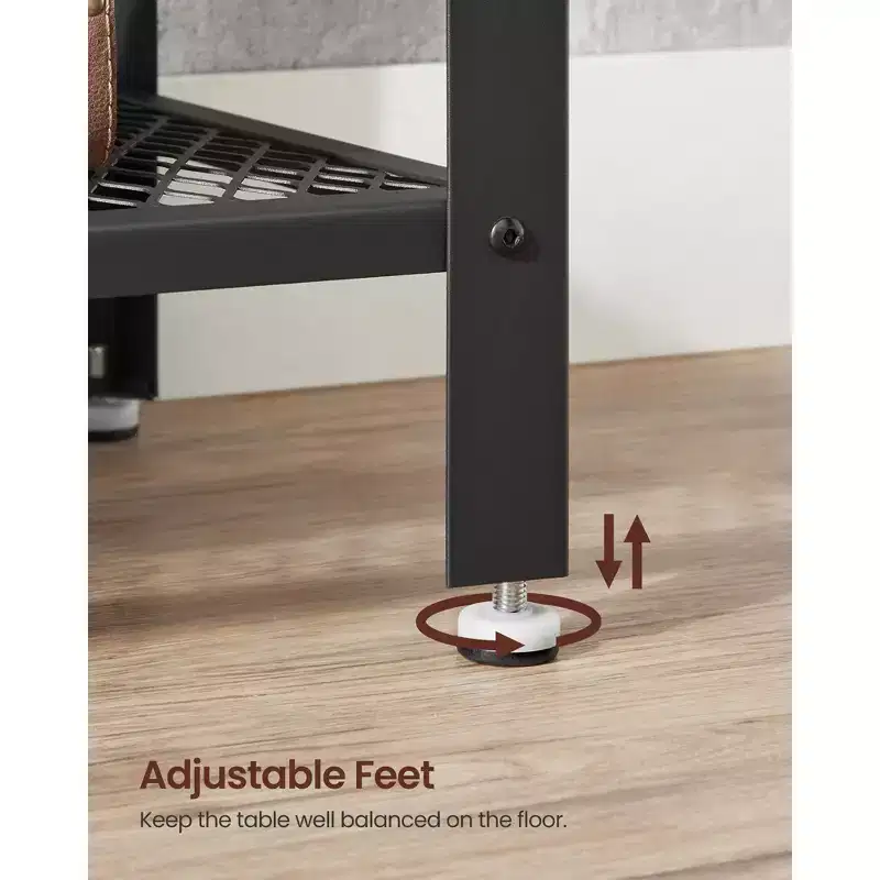 Console Table, 2-Tier Entryway Table with Mesh Shelf, Narrow Sofa Table, Steel Frame, Adjustable Feet Rustic Brown and Black