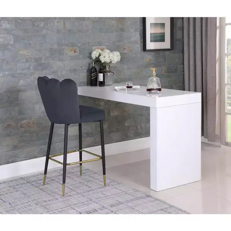 Meridian Furniture,Lily Grey Velvet Stool, Set of 2
