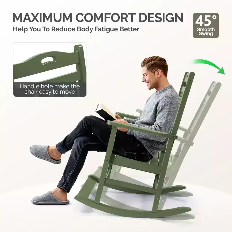 Karl Home | Solid Wood Patio Rocking Chairs with Footrest (Set of 2)