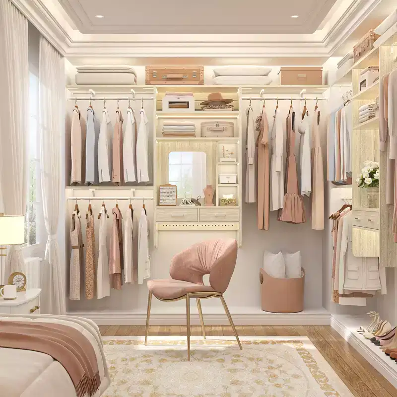 Wall-Mounted Closet System with Vanity Desk, 8FT Closet Organizer