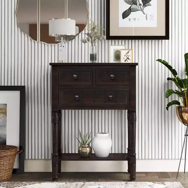 23.7 in. Rectangle Wood Console Table with 3 Drawers