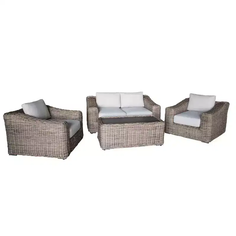 Kinger Home Hawaii 4-Piece Wicker Patio Furniture Set, Outdoor Conversation Patio Set with Deep Seating