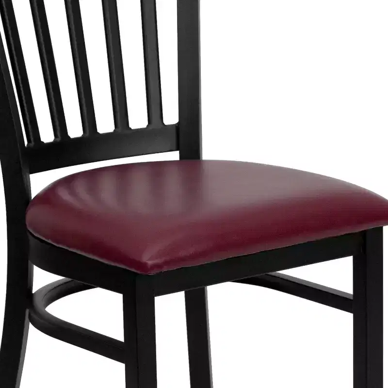Black Metal Frame Vertical Back Dining Chair – Vinyl or Wood Seat, Seats 1