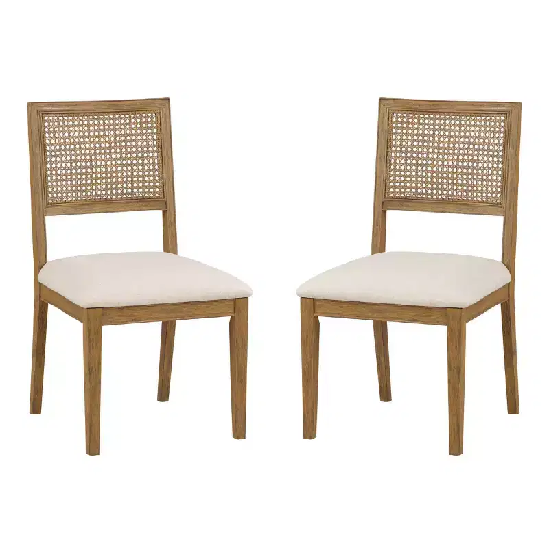 Set of 2 Alaina Dining Chairs Linen - OSP Home Furnishings: Rubberwood Frame, Cane Back, Polyester Upholstery