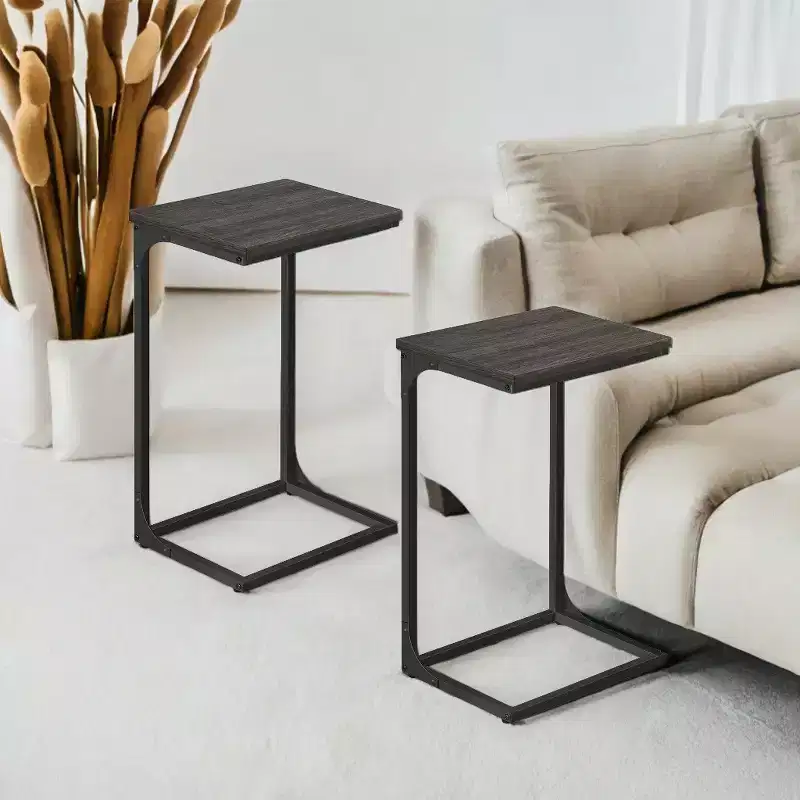 LEDREM TV Trays Set Of 2 C Table Couch Side Table Set Of 2 C Shaped End Table Couch Tables That Slide Under