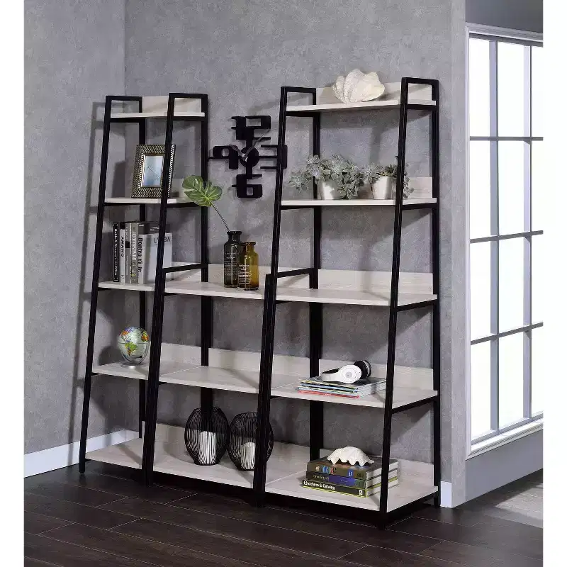 HomeStock 65 H. Black Metal Vertical Bookshelves 3 with Tier Shelves