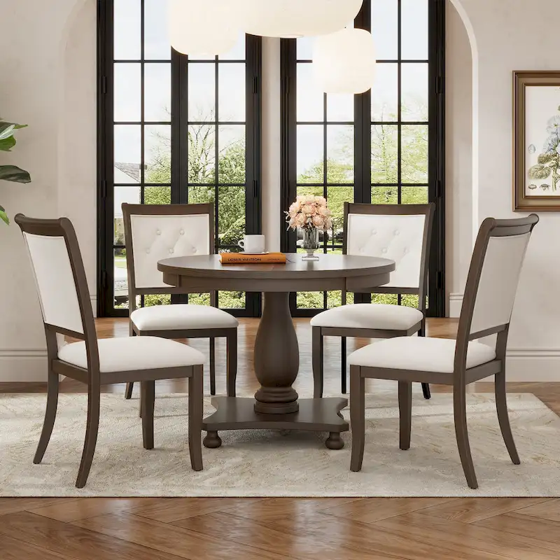 Lak Retro 5-Piece Dining Sets with Upholstered Chairs by GDFStudio