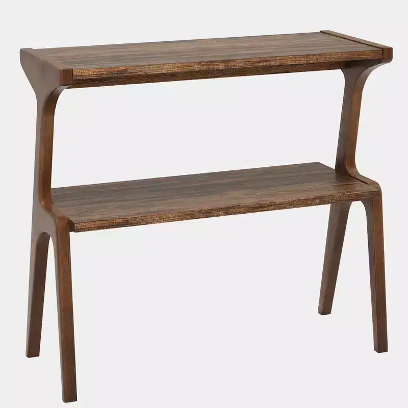 2-Tier End Table, Slim Sofa Side Table with Storage Shelf, Rustic Brown