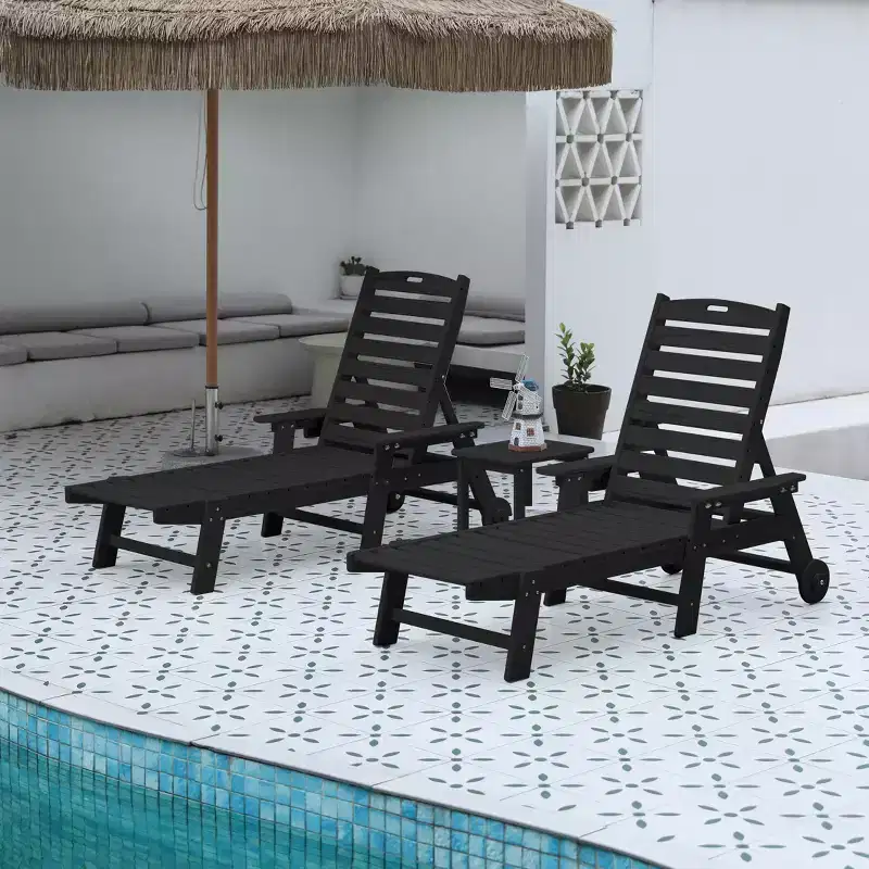GDFStudio Fern 3-Piece Outdoor Chaise Lounge Set with Side Table and Adjustable Backrest