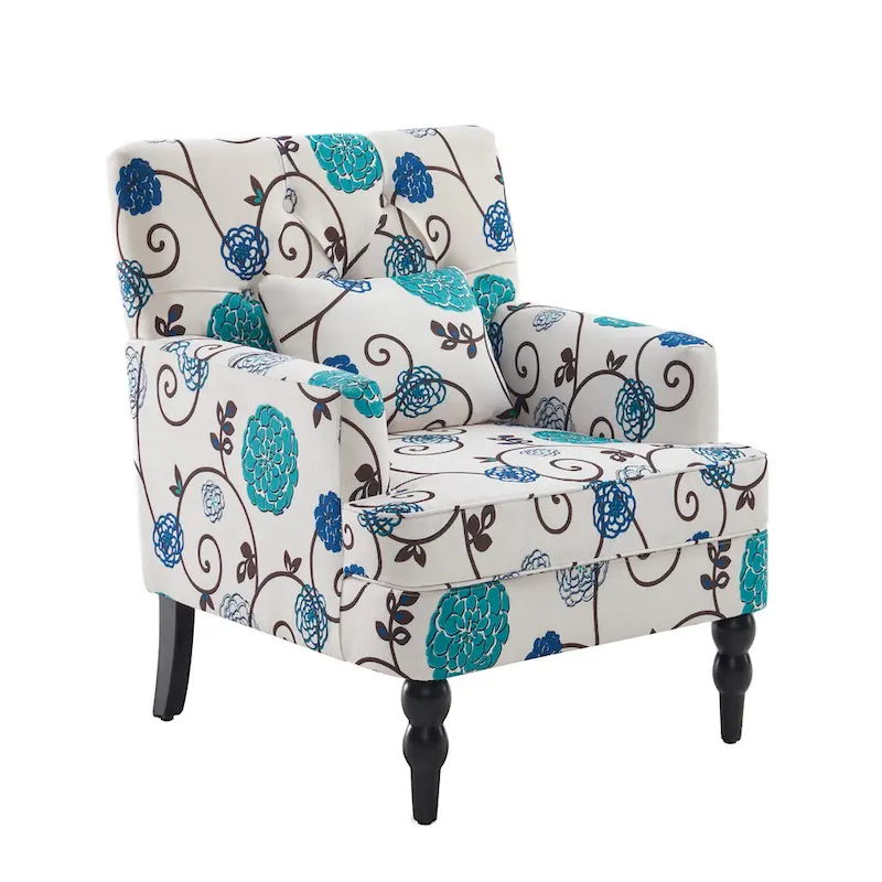 HUIMO Arm Chair Upholstered Button Tufted Accent Chair with Lumbar Pillow Beige/ Grey/ Light Blue/Brown