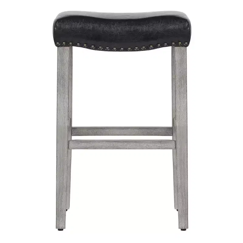 WestinTrends 29 Upholstered Saddle Seat Bar Stool (Set of 2), Antique Gray/Black