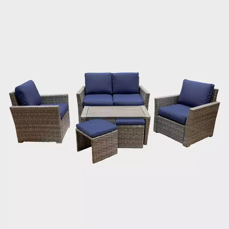 Leisure Made Newton 6pc Wicker Seating in Navy Fabric