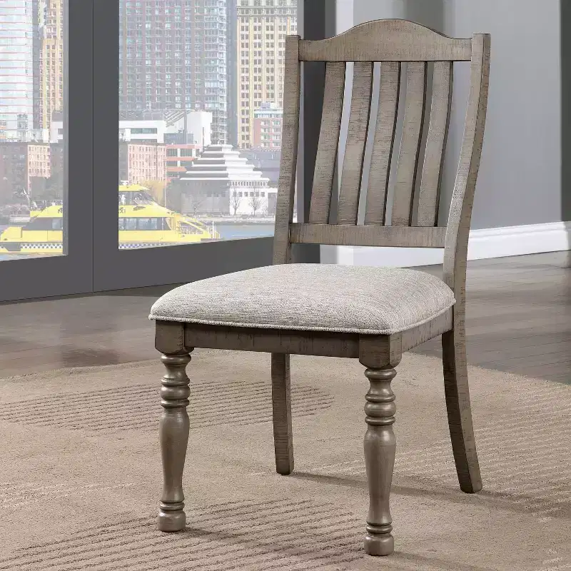 24/7 Shop At Home Set of 2 Stargleam Transitional Padded Seat Dining Chairs Antique Gray: Linen Upholstery, Wood Frame