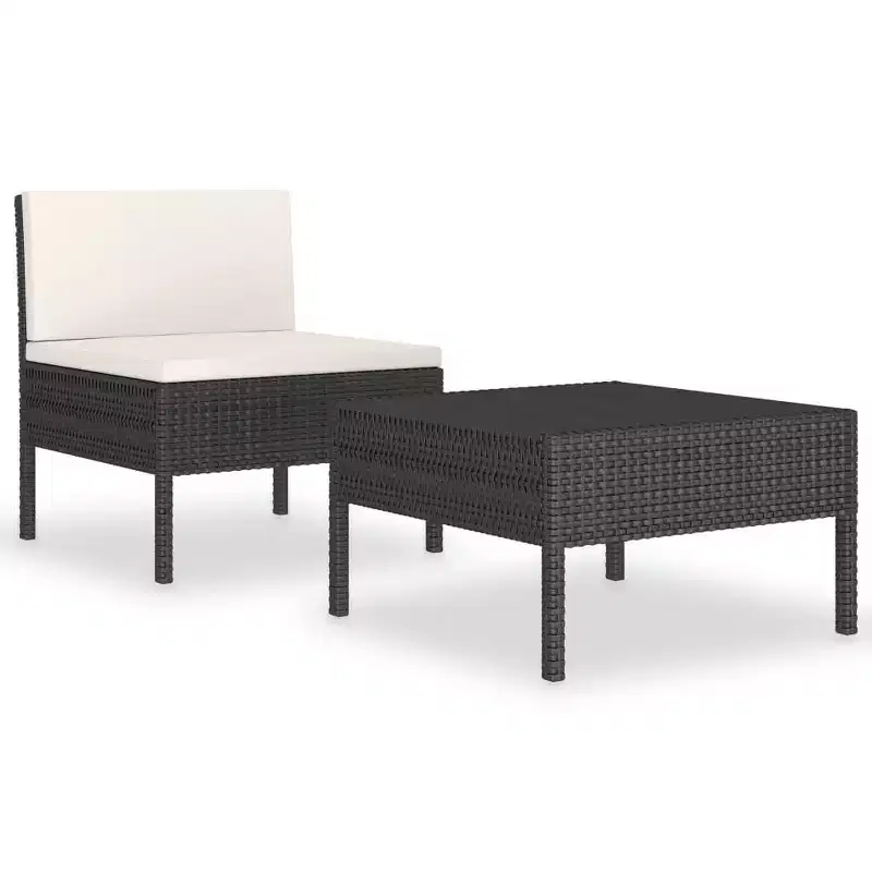 vidaXL Patio Furniture Set 2 Piece Patio Sectional Sofa with Table Poly Rattan
